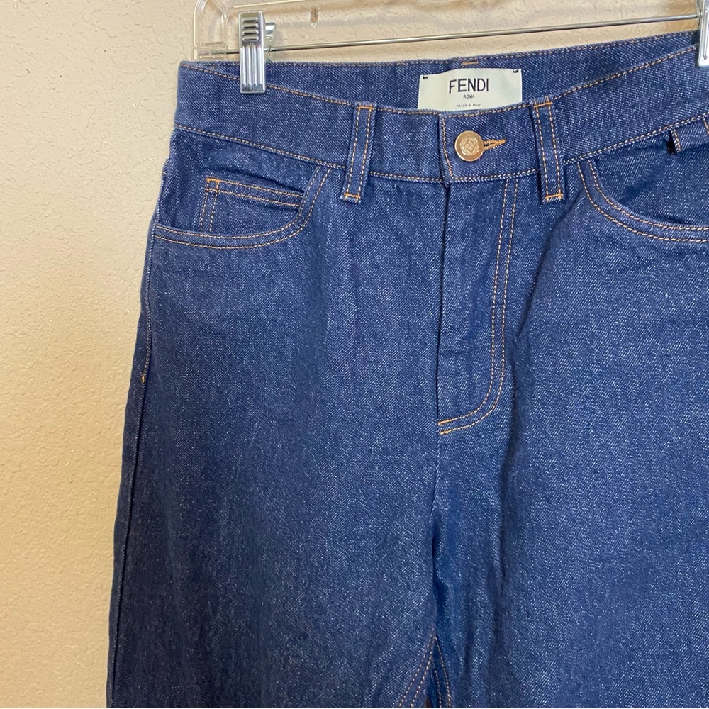 Fendi Wide Dark Wash Women's Size 42/6 Rigid Cotton Trouser Jeans Authentic - Picture 4 of 16